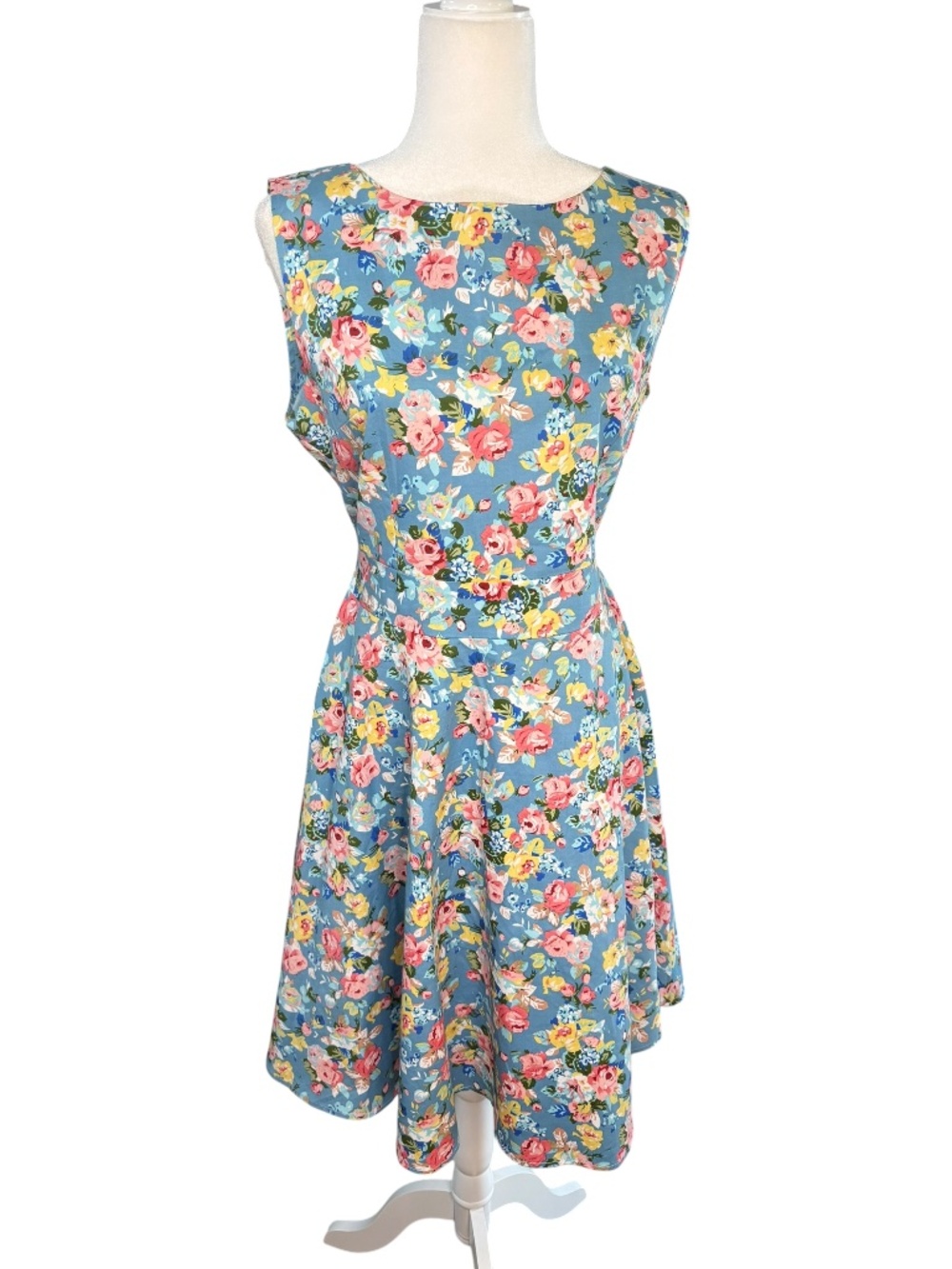 Blue Floral Midi Tea Dress Size Large